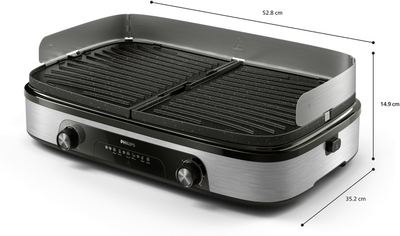 Grill tavoline Philips HD6222/90, 2400W, pllaka me dy anë, i zi me argjend