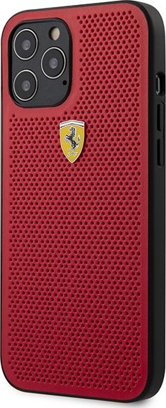 Mbrojtëse telefoni Ferrari On Track për iPhone 12 Pro Max, lëkurë e shpuar, e kuqe