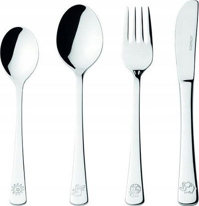 Set takëmesh për fëmijë Leonardo Bambini, 4 pjesë, çelik inox, ngjyrë argjendi