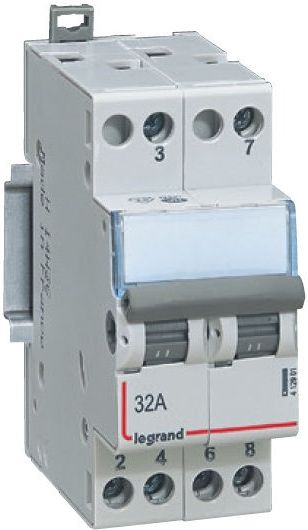 Ndërprerës modular Legrand 412903, I-0-II, 2P, 32A, 400V