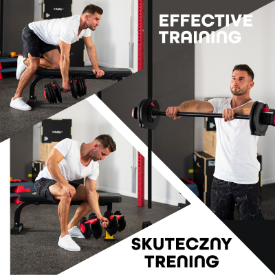 Set shtange dhe hantele HMS SGR40 PRO, peshë që e çon vetë 43.5 kg, 2 në 1, i zi me të kuqe
