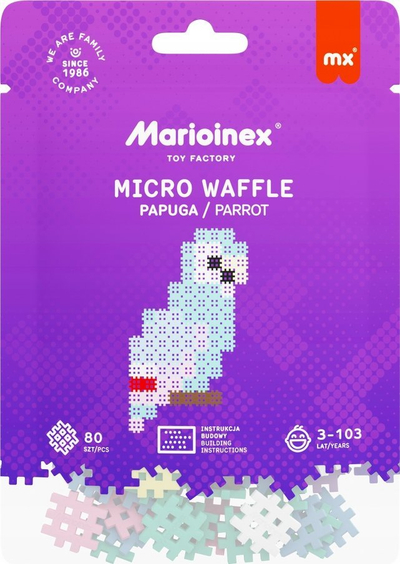 Lodër ndërtuese Marioinex Micro Waffle Parrot, 80 elemente, shumëngjyrëshe