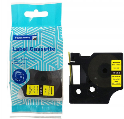 Tub termokurthyes DYMO D1 18052, 6mm x 1.5m, black on yellow, i verdhë
