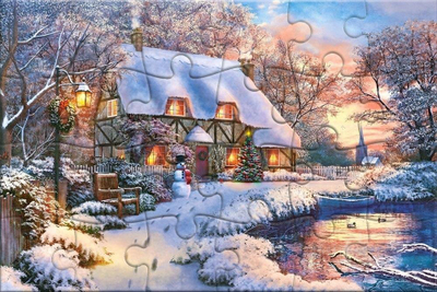 Пазл картолина Winter Cottage, зима, за празници