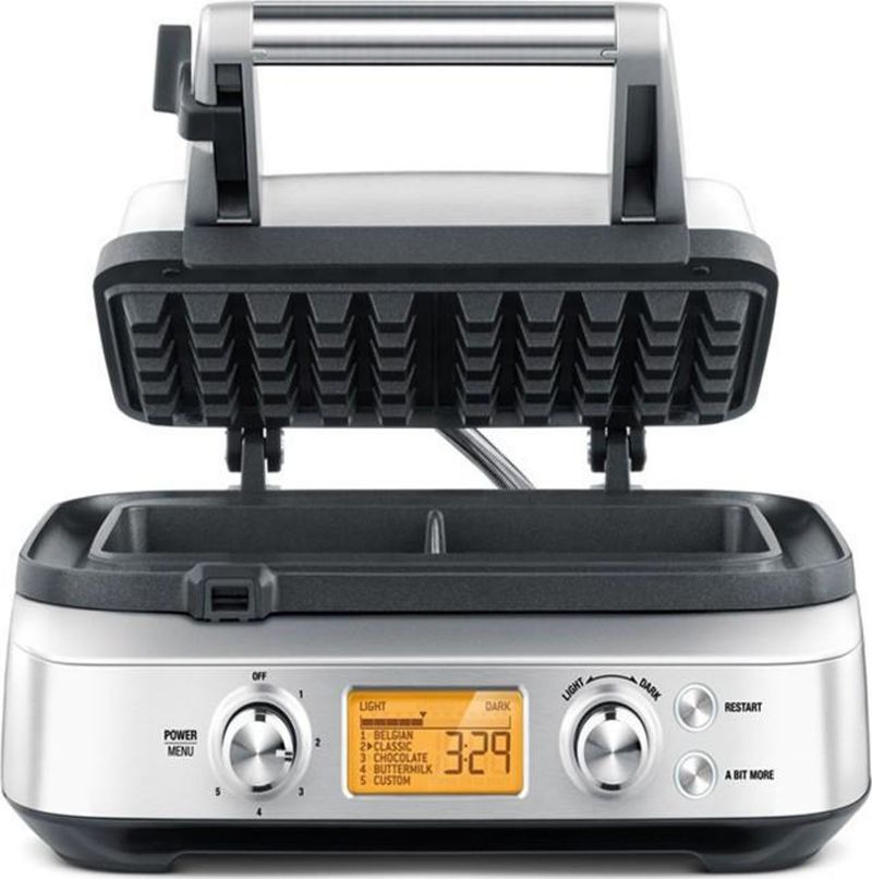 Aparat për waffle Sage SWM620, ekran LCD, kontroll pjekjeje, argjendtë