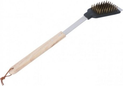 Furçë pastrimi për grill BBQ, 2 në 1 me gërvishtëse, me dorezë druri 44cm