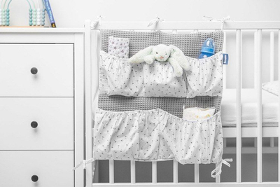 Organizues krevati Sensillo Bed Organizer Waffle Dandelions, 5 xhepa, pambuk, gri grafit