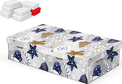 Kuti dhuratash BN A V007 GL, karton i fortë, 36x22x9cm, gri me figura festive