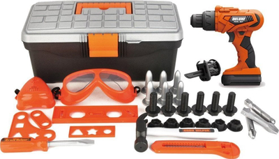 Set lodrash veglash LeanToys DIY Toolbox, stërvitje me bateri, me kuti transporti, shumëngjyrëshe