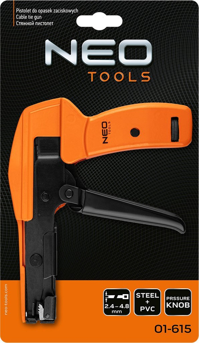Pistolë për lidhse kabllosh NEO Tools 01-615, me prerje automatike, çelik, portokalli