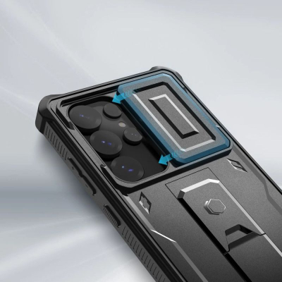 Maskë telefoni Tech-Protect Kevlar Cam+ për Samsung Galaxy S25 Ultra, mbrojtje 360°, me stand, e zezë