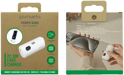 Powerbank 4smarts PicoFold, 5000mAh, 22.5W, бела