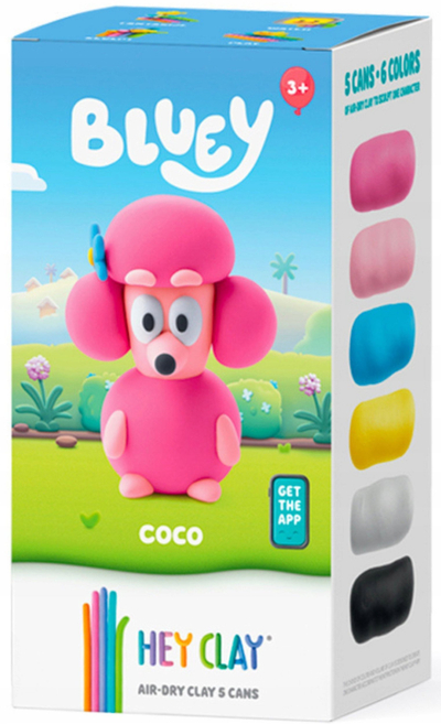 Set plasteline HEY CLAY Bluey and Friends Coco, për modelim me dorë, thahet në ajër, shumëngjyrësh