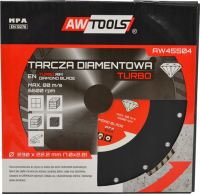 Disk diamanti prerës Awtools Turbo, 350mm, shumëdiametër, gri