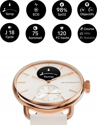 Хибриден смарт часовник Withings ScanWatch 2, 38mm, ЕКГ и мерење температура, розе голд