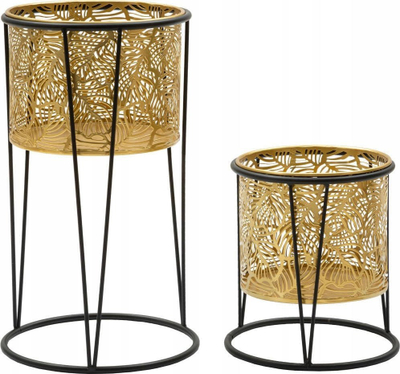 Set mbajtësesh për vazo Leavy, metal, Ø21x40 cm dhe Ø19x22 cm, e artë me piedestal të zi