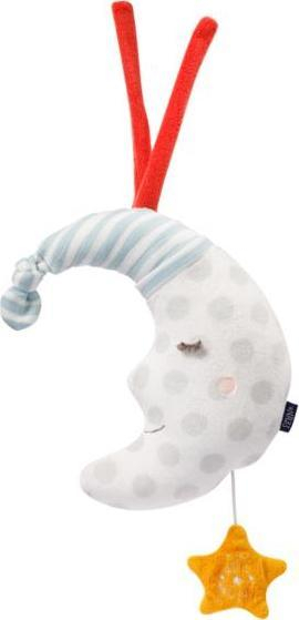 Музичка играчка Fehn Moon 053050, механичка, со фосфоресцентен вез, бела