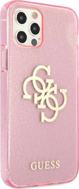 Kapak telefoni Guess Big 4G Full Glitter për iPhone 12 Pro Max, TPU, rozë me shkëlqim