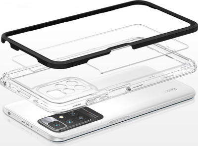 Kapak 3n1 për telefon Xiaomi Redmi 10, transparent, me kornizë antirrëshqitëse, i zi