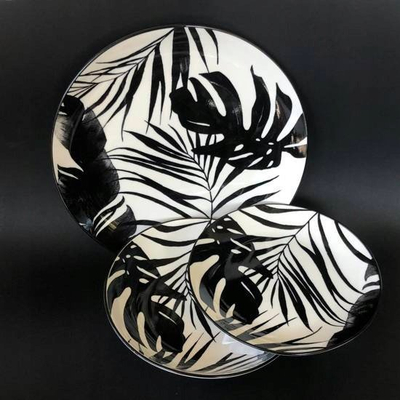 Servis darke Secret de Gourmet Tableware Porcelain With Palms, 18 pjesë, porcelan, i bardhë me motive jeshile