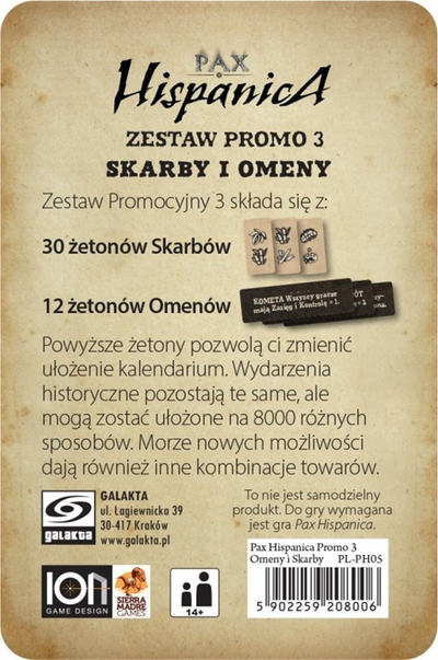 Zgjerim loje me letra Pax Hispanica Set 3 Omens and Treasures, mini set kartash, shumëngjyrëshe
