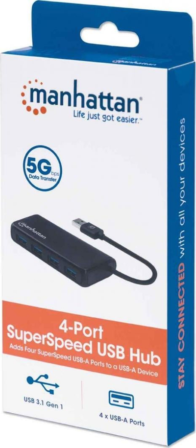 Hub USB Manhattan, 4 porta USB A, USB 3.0 5 Gbps, i zi