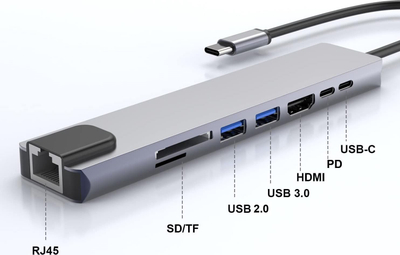 Докинг станица Bounn JH-81, 8 во 1, USB-C, сива