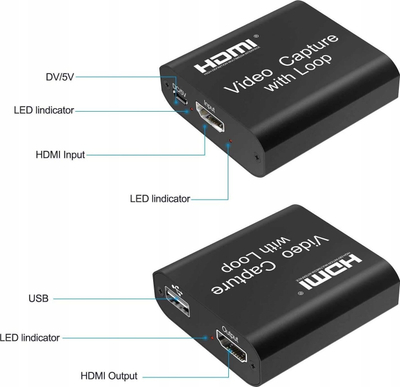Kartë kapje video PremiumCord HDMI Video Capture me Loop, hyrje 4K dalje 1080p USB 2.0, e zezë