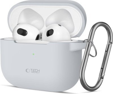 Etui silikoni Tech-Protect Hook Case për Apple AirPods 3, me karabinë, gri