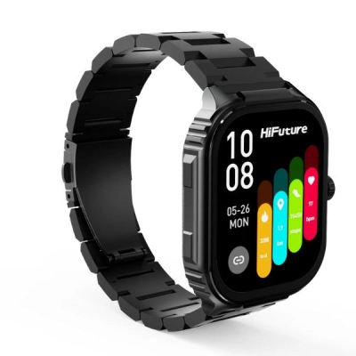 HiFuture Ultra3 Pro, orë inteligjente 2.04" AMOLED, çelik inox, e zezë