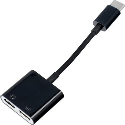 Adapter audio edhe karikim Type C në Type C, me 2 porta USB C, ngjyrë e zezë