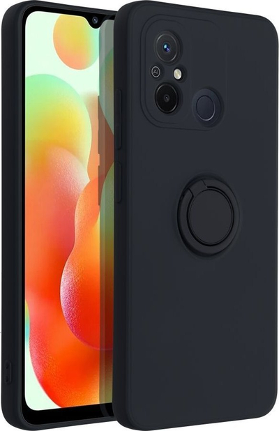 Kapak telefoni Forcell Ring për Xiaomi Redmi 12C, silikon, me këmbëz mbajtëse, i zi