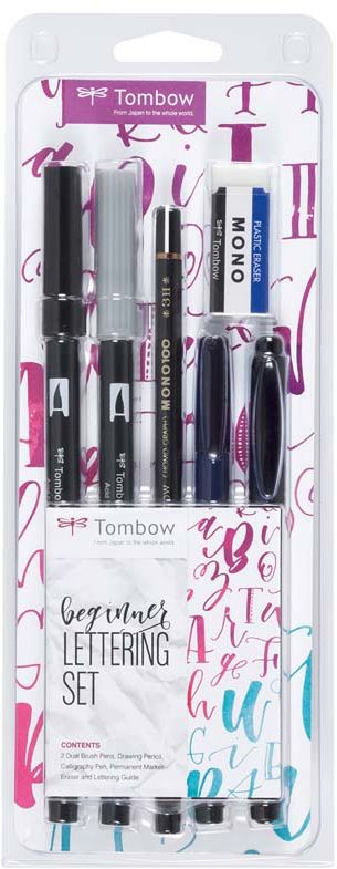 Сет за калиграфија Tombow LS BEG, пенкало со четка и траен маркер, со молив и гума