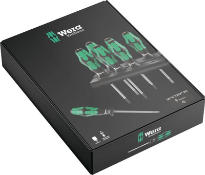 Set kaçavidash TORX BO Wera Kraftform Plus 367 6 copë, me dorezë të rehatsme