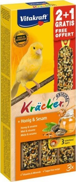Shpërblim për zogj Vitakraft Kracker Original me mjalt dhe susam, për kanarina, 81 g, pako 2+1