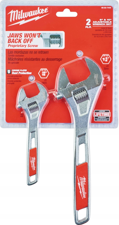 Set çelësa të rregullueshëm Milwaukee SAE, 6" 10", 2 copë, metalik i argjendtë