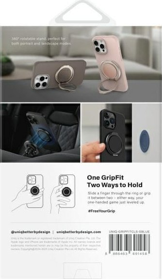 Mbajtës magnetik telefoni Uniq GripFit 360, me kickstand, 360°, blu