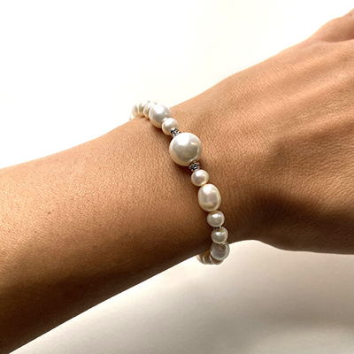 Byzylyk Alisia River Pearl Bead AL4543, me rruaza dhe perla, ngjyrë argjendi