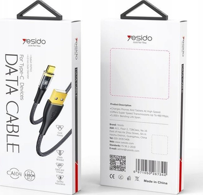 Kabllo karikimi Yesido CA104, USB Type C, 1.2m, 18W, e zezë