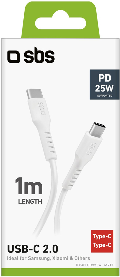 Kabllo USB C SBS TECABLETCC10W, USB 2.0, 25W 1m, e bardhë