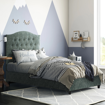 Krevat Malena HM651.27, për dyshek 90x200 cm, material nubuck, jeshil