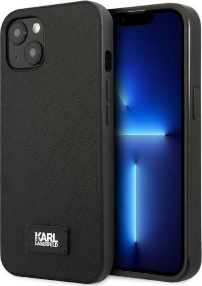 Kapak telefoni Karl Lagerfeld KLHCP13MSF, Saffiano Plaque, për iPhone 13, i zi