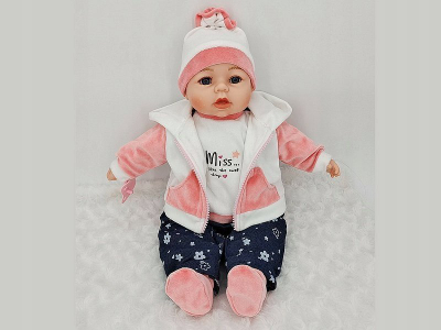 Kukull bebe Adar Baby Doll 567832, 45cm, me tinguj dhe këndim, rroba blu rozë