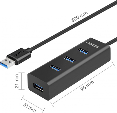 HUB USB Unitek (Y-3089), 4x USB 3.0, lidhës USB-A, i zi