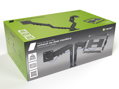 Krah monitori Tracer Double Armflex për 2 monitorë 32", VESA 100x100, i zi