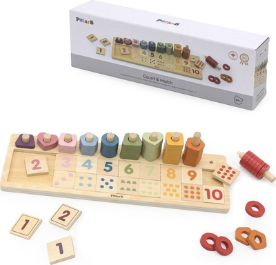 Lojë edukative druri PolarB Count & Match, numra 1 10, shumëngjyrëshe