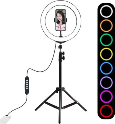 Tripod me unazë LED Puluz 26cm, 1.1m, RGBW, i zi