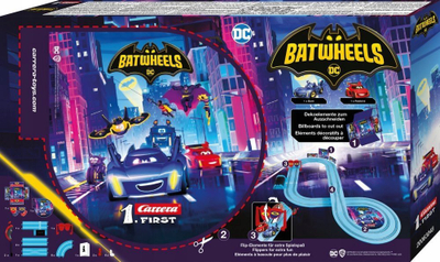 Pistë garash Carrera First Batman Batwheels Ready to Roll, 2.9 m, me 2 makina, shumëngjyrëshe