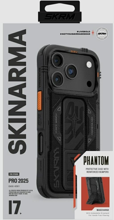 Mbrojtëse telefoni Skinarma Phantom për iPhone 17 Pro, magnetike, me grip stand, e zezë