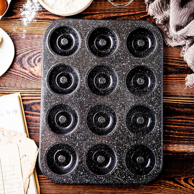 Tepsi për 12 muffins Klausberg KB-7841, metal, veshje jo ngjitëse, 35x26.5cm, e zezë